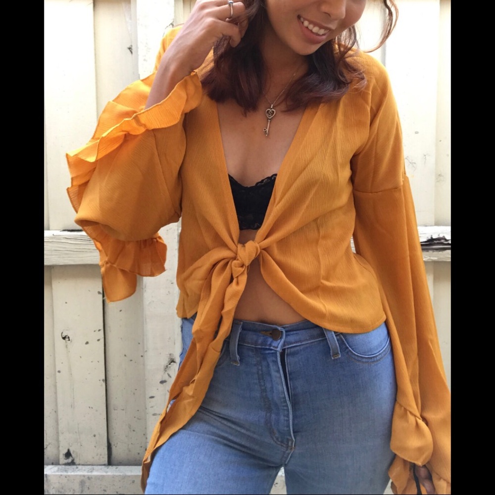 “Camila” Knot-Tie Top MUSTARD